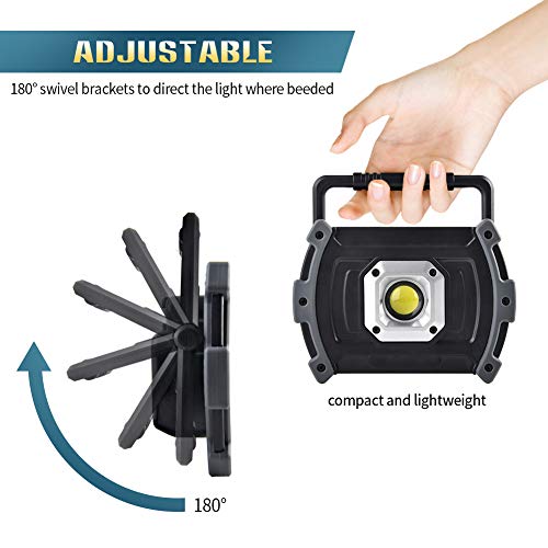 Illushine LED Work Light, 10W 1500 Lumen Rechargeable Work Lights, Portable COB Flood Lights, Waterproof LED Floodlight for Job Site Lighting, Emergency Car Repairing, Camping Hiking
