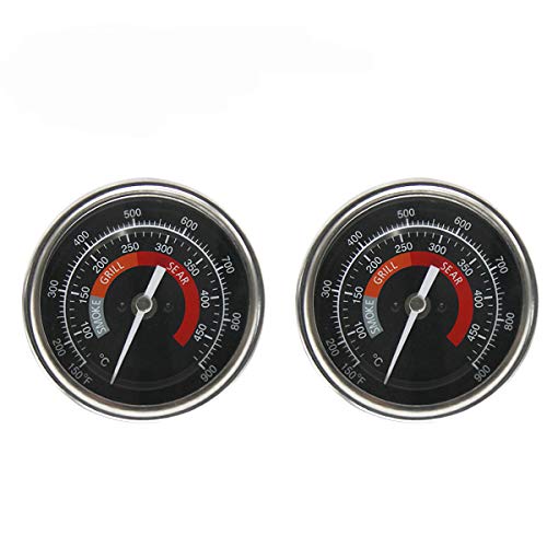 BBQ Grill Temperature Gauge Waterproof Large Face For Kamado Joe Barbecue Charcoal Grill Stainless Steel 150-900°F Cooking Thermometer For Oven Wood Stove Accessories Tool Set Up Easy (Black-2 Pack)