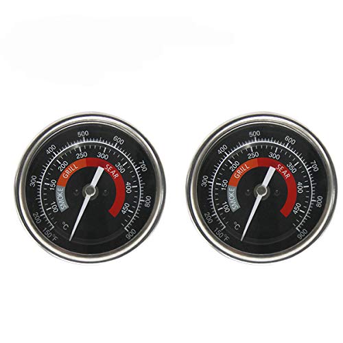 BBQ Grill Temperature Gauge Waterproof Large Face for Kamado Joe Barbecue Charcoal Grill Stainless Steel 150-900°F Cooking Thermometer for Oven Wood Stove Accessories Tool Set Up Easy (Black-2 Pack)