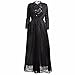 Women Black Long Cloak Cape Chiffon Lace Floral Short Dress 2Pcs Outfit Cocktail