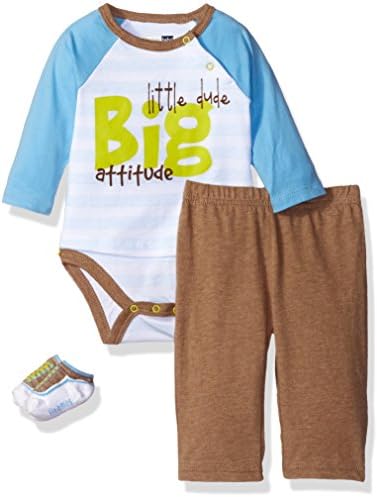 Vitamins Baby Boys' ' T-Shirt Look Screen Print 3 Piece Creeper Pant Set, Little Dude, 9 Months