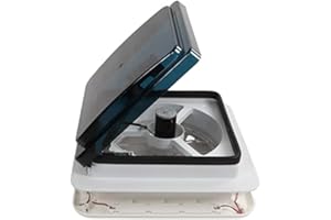 14x14in RV Roof Vent Fan, 12V Intake Exhaust Fan Light and Manual Lift Trailer Van Lid, RV Roof Fan Vent and Smoked Lid, RV T