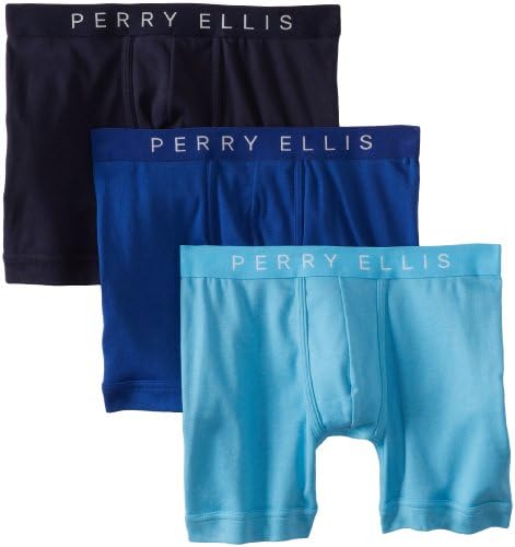 Perry Ellis Men's 3-Pack Assorted Boxer Brief, Navy/Blue/Light Blue, Medium