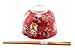 Happy Sales HSRB-LCRD, Japanese Ramen Udon Noodle Bowl with Chopsticks Gift Set, Red Lucky Cat