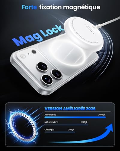 Qi2 25W Magnetic Wireless Charger, Charging Pad with 1.5M Cable Compatible Mag-Safe for iPhone 17e/Air/17/16/15/14/13/12, AirPods 4/3/2/Pro, Pixel 10 Series and Plus (with 30W Adapter)-White