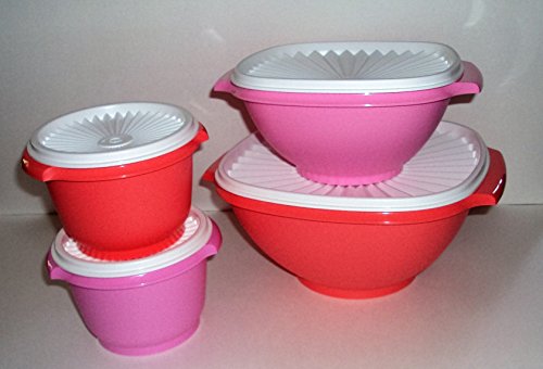 Click Here to See More Images Tupperware Servalier Bowls Set of 4 Nesting Serving Bowls Spring Guava Pink