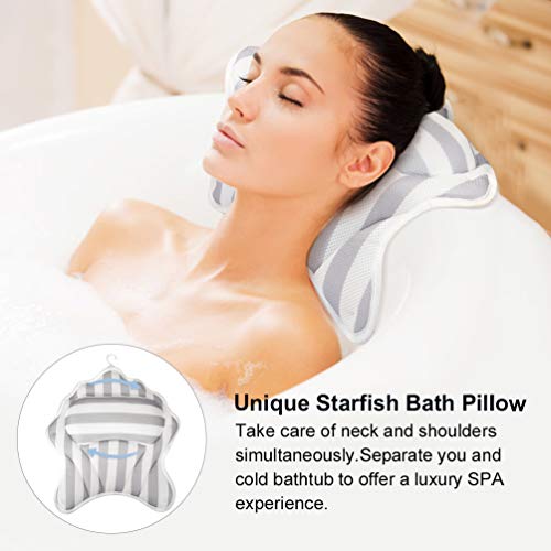 Bath Pillow and Shower Cap, Bathtub pillow with 3D Air Mesh, 6 Suction Cups, Mold Resistant, Machine Washable,Quick Dry