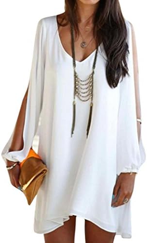 Hot Sales! Mikey Store Women Dresses Chiffon Summer Casual Beachwear Cocktail Party Wear (Small, White)