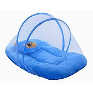 Dev Enterprises Mosquito Net for New Born Baby with One Cat Pillow (Blue)