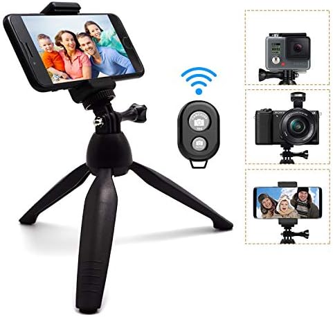 Phone Tripod, JPARR Phone Stand 3 in 1 Mini Travel Tripod Camera Monopod with Wireless Remote for DSLR & Gopro Action Cam & Samsung/iPhone / Huawei/LG / Moto and More - Black