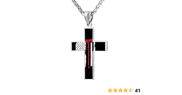 Cross Pendant Necklace Thin Red Line 