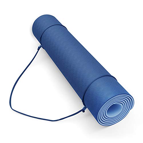 Oudort Non Slip Yoga Mat with Carrying Strap, SGS Certified Eco Friendly 1/4 inch Thick TPE Yoga Mat Dual Colors Long Exercise Fitness Mat for Travel, Yoga, Pilates and Floor Exercises 72x24inch