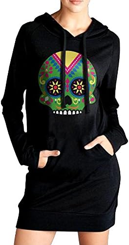 Sugar Skull Slim Fit Hoodie Pockets Dress Long Sleeve Casual Sweatshirt For Women Black