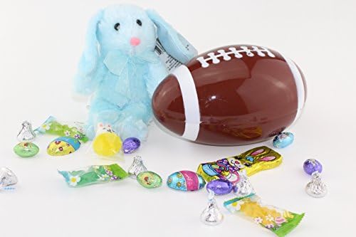 8" Sport Balls Easter Jumbo Egg Filled With Easter Bunny Easter Chocolates 4 Eggs with Hershey's Kiss Milk Chocolate Bunny Shape Chocolate &amp; Rabbit Shape Gummy and Lollipop Rabbit Ring (Football)