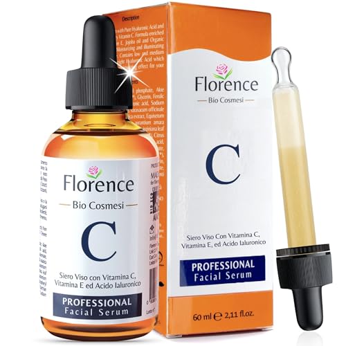 60ml. Bio Siero Vitamina C e Vit. E. Siero Viso Acido Ialuronico Antirughe, Antimacchie Illuminante, e Antietà. Ideale Come Crema Contorno Occhi e per Dermaroller. Biologico,Vegano