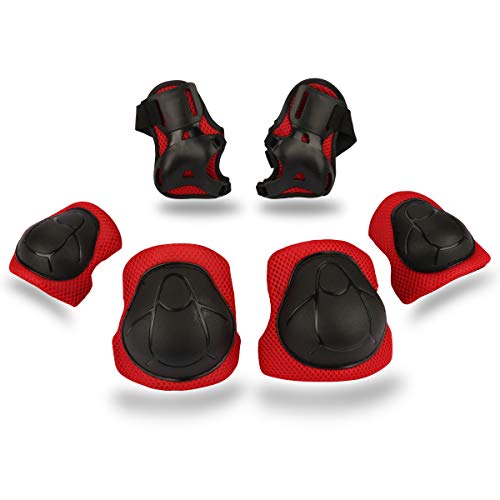 Bosoner Kids/Youth Knee Pad Elbow Pads Guards Protective Gear Set for Rollerblade Roller Skates Cycling BMX Bike Skateboard Inline Skatings Scooter Riding Sports (Black/red)
