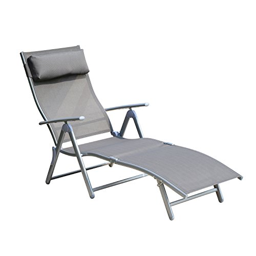 Outsunny Patio Reclining Chaise Lounge Chair with Cushion (Gray)