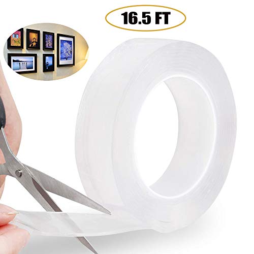 16.5 FT Double Sided Adhesive Tape Transparent Traceless Gel Mat Nano Tape Washable Removable and Recycled Sticky Anti-Slip Gel Tape for Paste Photos Posters, Fix Carpet Mats or Home Office Wall Decor - Thumbnail 7