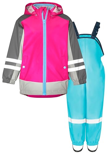 Playshoes Regenanzug Tuta Antipioggia, Rosa Turchese 3 in 1, 104 (Pacco da 2) Unisex-Bambini e Ragazzi