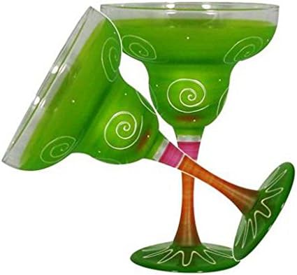 Golden Hill Studio Margarita Glasses Hand Painted in the USA by American Artists-Set of 2-Frosted Curl Dot Light Green Collection