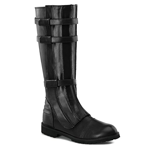 Black Knee High Boot Strap Detail Gothic MENS SIZING Low Heel FLAT
