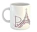 Lunarable Paris Mug, Tower Eiffel with Paris Lettering Couple Trip Flowers Floral Design Print, Ceramic Coffee Mug Cup for Water Tea Drinks, 11 oz, Pink Plum
