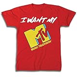 MTV Mens Shirt with Vans Checkerboard - #TBT Mens 1980's Clothing - I Want My T-Shirt (Red, X-Large)