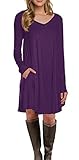 LILBETTER Women's Long Sleeve Pocket Casual Loose T-Shirt Dress (Purple L)