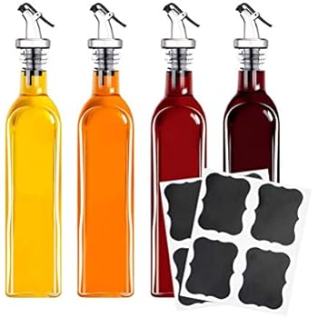 Tebery 4 Pack Oil and Vinegar Cruet Glass Bottles with Dispensers 17oz Oil and Vinegar Dispenser Set