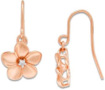 Amazon.com: Plumeria Earrings with Diamonds in 14K Rose Gold - 11mm: Dangle Earrings: Clothing 