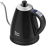 Gooseneck Electric Kettle with Variable Temperature, 1.2 Litre BPA-Free Stainless Steel Water Kettlle with LCD Display, 1000W Fast Boiling, Keep Warm Function and Auto Shut-Off Coffee Kettle (Black)