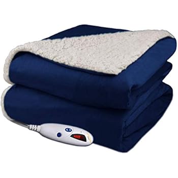 Biddeford Velour Sherpa Electric Heated Warming Throw Blanket Navy Washable Auto Shut Off 6 Heat Settings