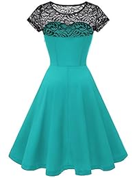 Yoyaker vestido de encaje floral para mujer, estilo Audrey Hepburn Rockabilly