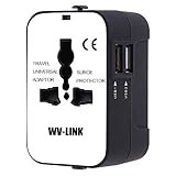 WV-LINK Universal All in One Worldwide Travel Power Plug Wall AC Adapter Charger with Dual USB Charging Ports for USA EU UK AUS
