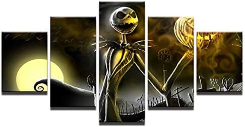 hydens Retro Jack Skellington Painting Modular Canvas Wall Art Pictures 5 Pieces Hallowmas Home Decoration