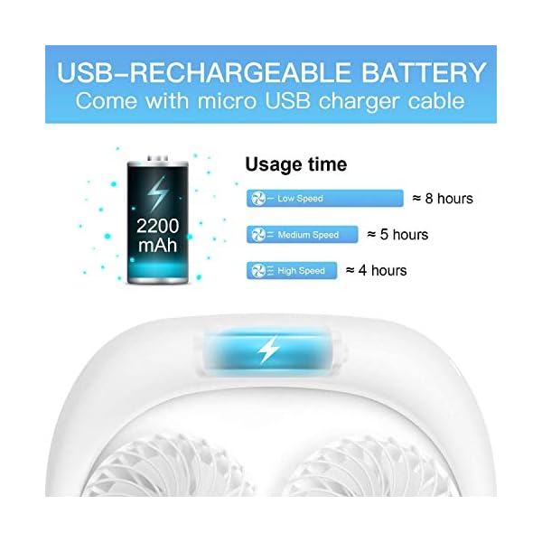 Hands-Free-Neck-Fan-Portable-Neckband-Fan-2000mA-Battery-Capacity-Upgraded-USB-Rechargeable-Mini-Dual-Neck-Fan-with-LED-Light-3-Speeds-Modes-360-Rotating-for-Sports-Traveling-Office-White Hands-Free Neck Fan, Portable Neckband Fan, 2000mA Battery Capacity, Upgraded USB Rechargeable Mini Dual Neck Fan with…