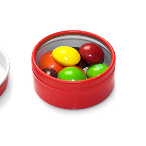Mimi Pack Shallow Screw Top Lid Metal Tin Cans Steel Containers For Favors, Spices, Balms, Gels, Candles, Gifts, Storage 24 Pack (1/2 oz, Red)