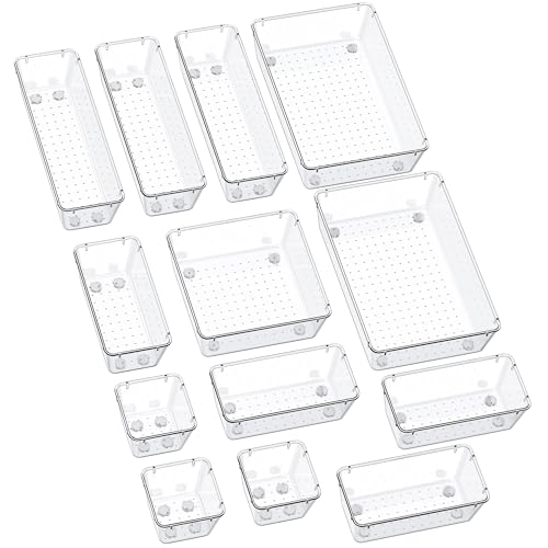 SMARTAKE 13-Piece Drawer Organizers with Non-Slip Silicone Pads, 5-Size