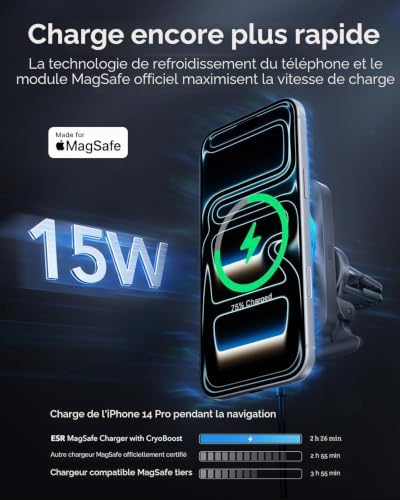 15W Magsafe Chargeur Voiture avec CryoBoost, Conçu pour Apple–Certifié