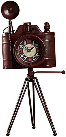 MMM- Retro Camera Model, Continental Watch Clock Ornaments Creativity Living Room Bedroom Iron Silent Clock Table Clock Decorations (Size: 24*19*49cm) ( Color : Red )