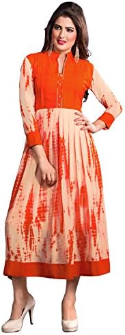 Khushali Presents Silk,Georgette Stylish Kurti(Orange,Cream)