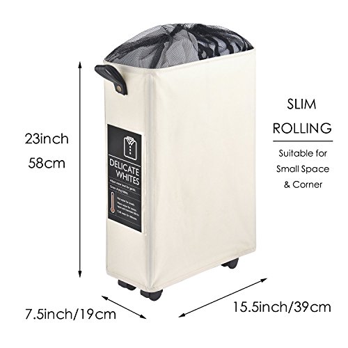 Laundry Basket on Wheels, CAROEAS 22” Slim Laundry Hamper Collapsible