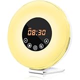 dostyle Wake Up Light Alarm Clock with Sunrise &amp; Sunset Simulator, 6 Nature Sounds, 7 Colors Night Light, FM Radio, Touch Control - with Snooze Function for Heavy Sleepers - White
