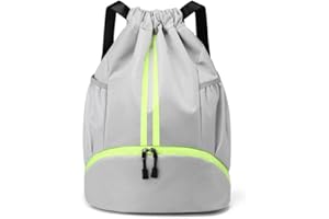 Vepudi Sports Drawstring Backpack Gym Swim Bag with Shoes Compartment, Water Resistant, Zipper & Mesh Pockets for Women & Men