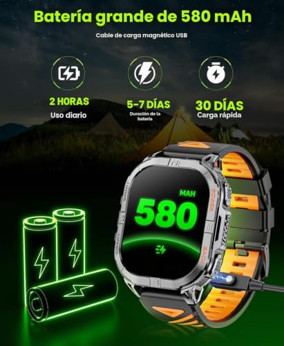 Joautrial Men's GPS Smart Watch, 2.13 Inch AMOLED Military Smartwatch with LED Flashlight, Barometer, Compass, 100+ Sports Modes, Bluetooth Calls, 3ATM Waterproof for Android iOS (Black)