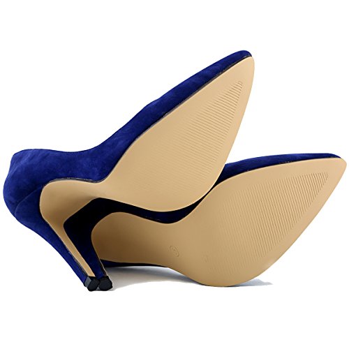 Loslandifen Womens Closed Toe High Heels Pointed Slender Stiletto Pumps(302-1VE35,Blue)