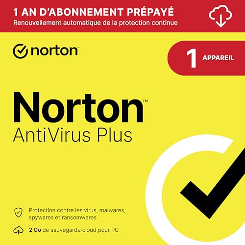 Norton Antivirus Plus 2026| 1 Appareil | 1 An d'Abonnement en renouvellement automatique| Téléchargement