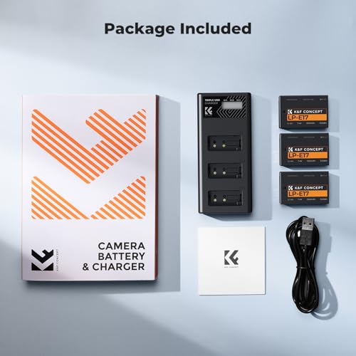 K&F CONCEPT 3-Pack LP-E17 Battery and Upgraded 3-Slot LCD Charger Compatible with Canon EOS R50 R100 RP R10 R8, Powershot V1, T8i T7i T6i T6s SL2 SL3 M3 M5 M6 200D 750D 760D 800D 8000D Camera