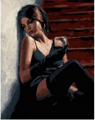OKOUNOKO Diy Digital Painting By Numbers, For Adults Beginners,Drunk Woman Sitting On The Stairs,Acrylic Paint On Canvas, Modern Wall Art, Canvas Rimless 40X50Cm