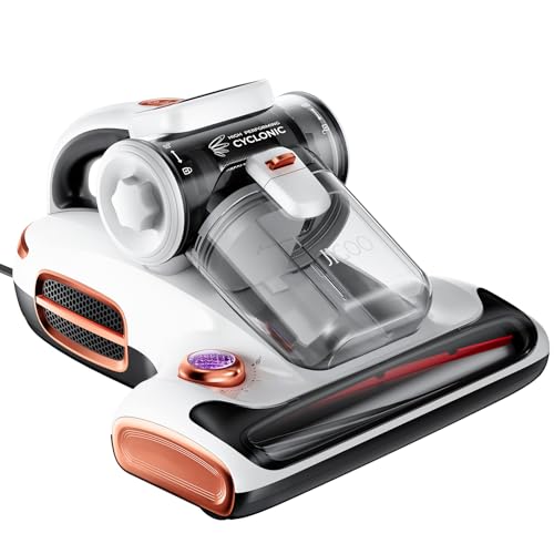 JIGOO T600 Anti-dust Vacuum Cleaner for Mattresses with UV Light and Vibration, 700W 15kpa Eliminates 99.9%, LED Display, 5s Fast Heating Dust Collector, Silent Design 72dB without Noise